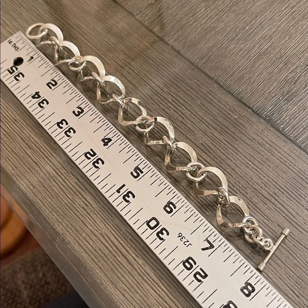 Vintage Sterling Silver Curved Circle Chain Link Toggle Bracelet, Length 7 3/4”